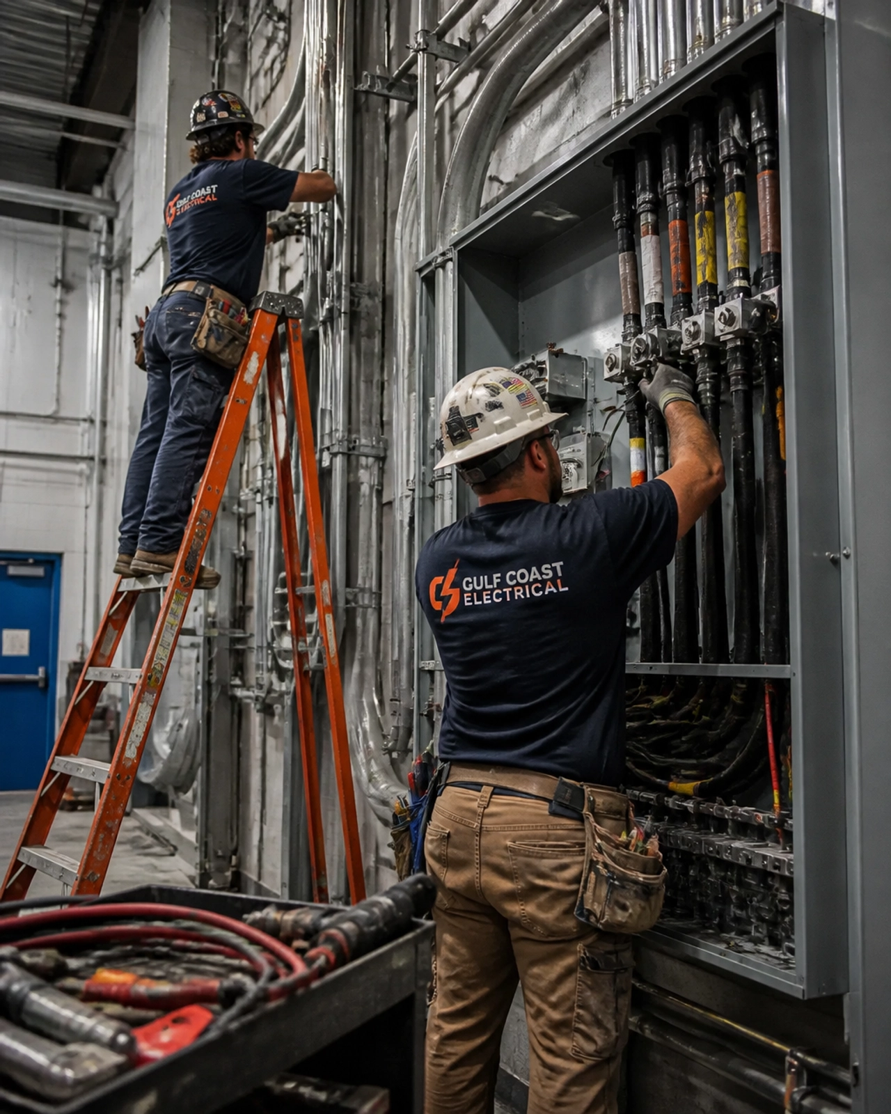 High-voltage commercial wiring installation in a St. Petersburg facility