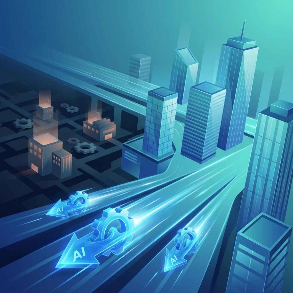 Business leader confidently launching an AI initiative with team support