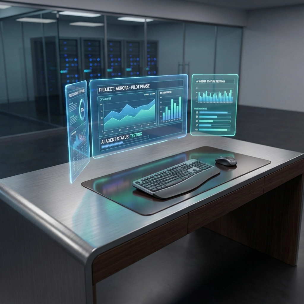 Team planning an AI pilot project with strategic milestones on a digital whiteboard