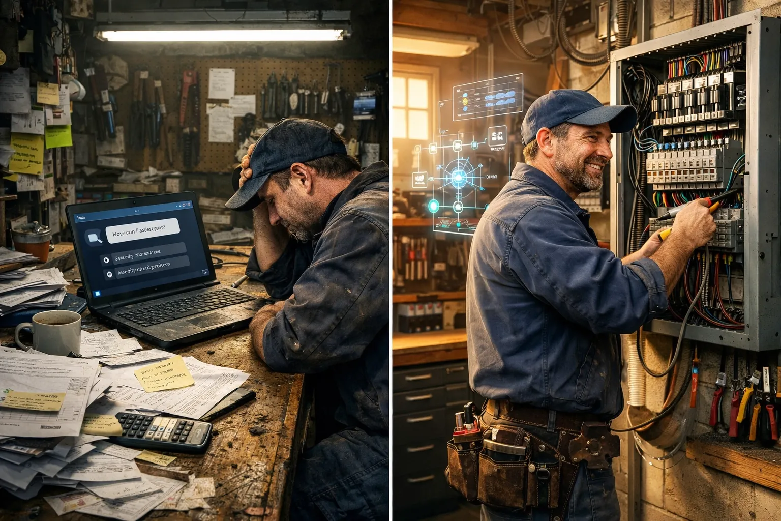 Electrician workshop comparison: manual copilot workflow versus AI agent automation efficiency