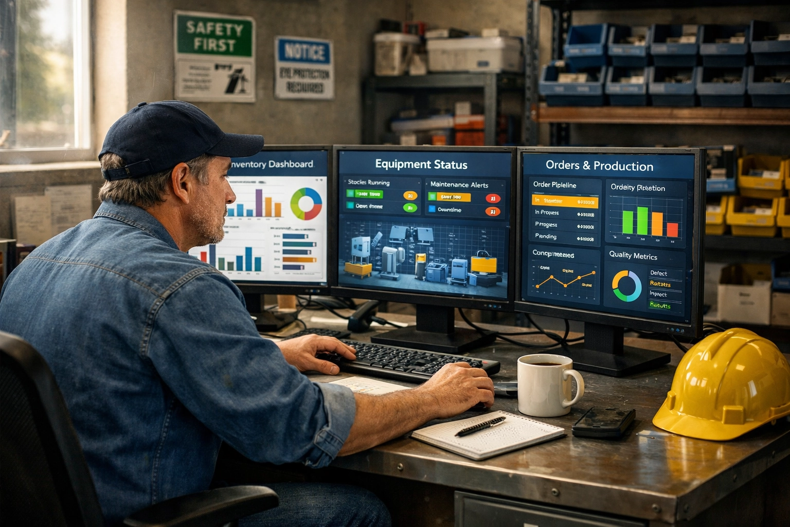 Business owner monitoring real-time AI decision support dashboards for operational intelligence