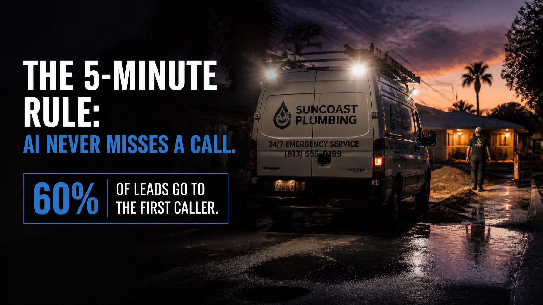 The 5-minute rule: AI never misses a call. 60% of leads go to the first caller.