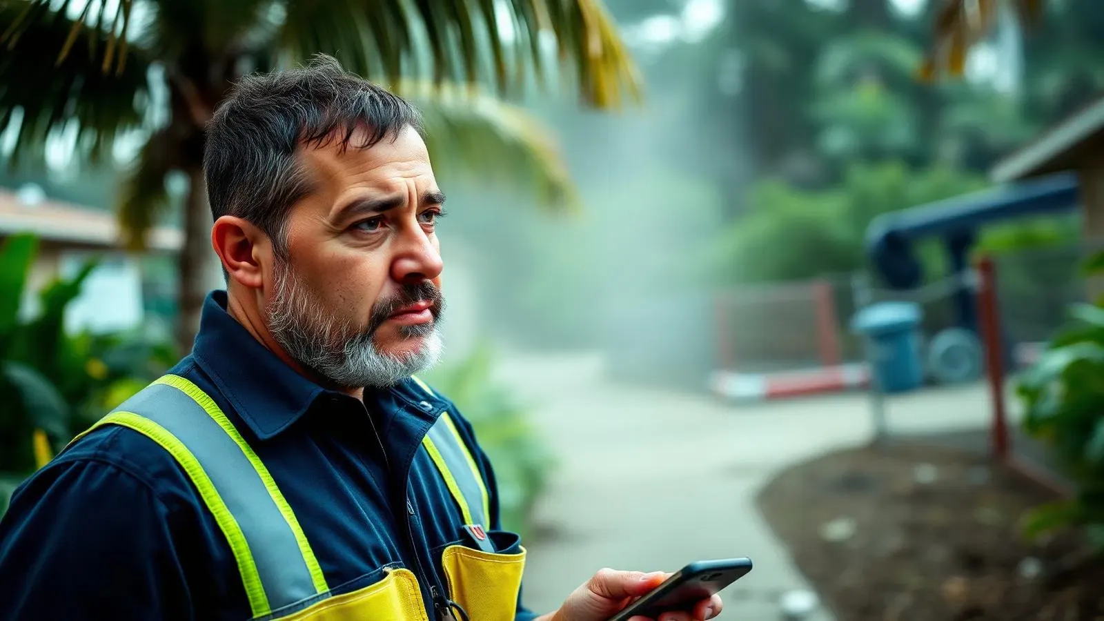 Florida technician utilizing mobile device on-site